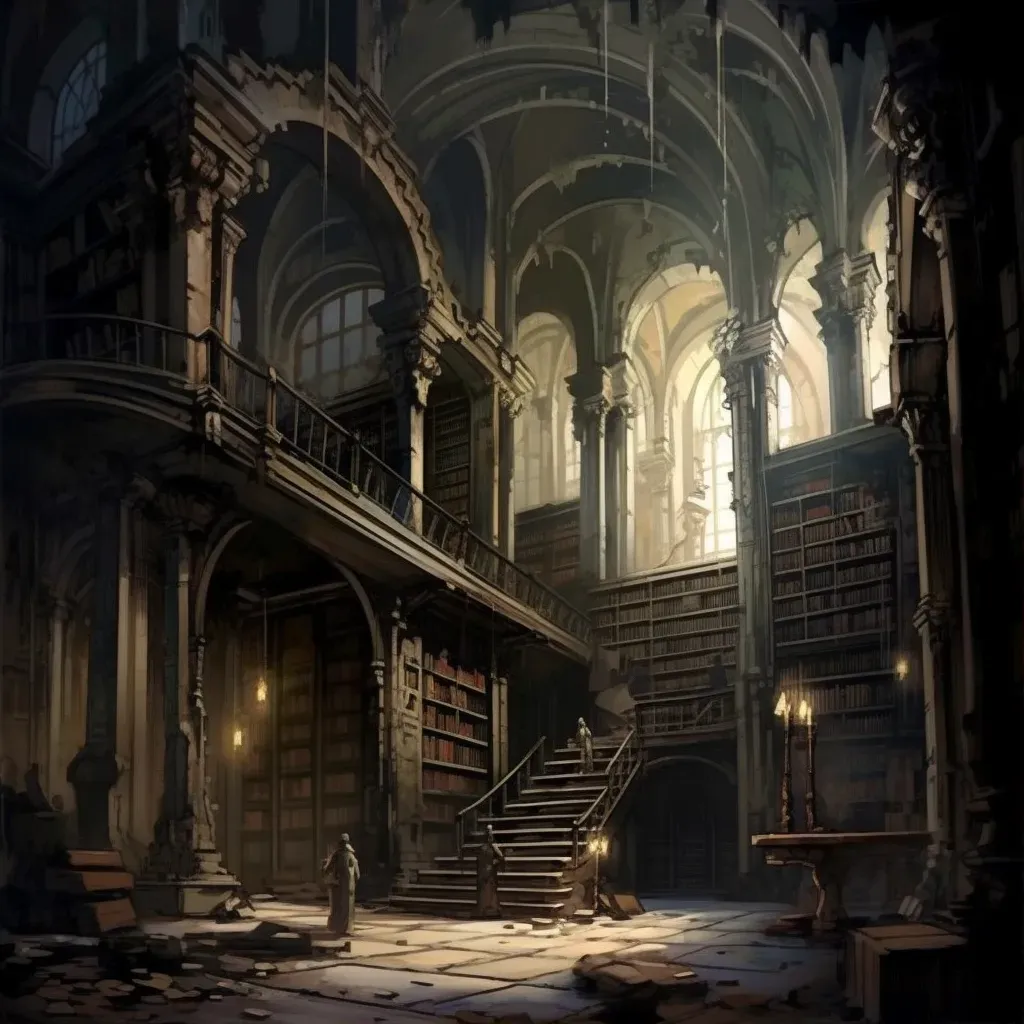 Old library with towering bookshelves and staircase - Image 1