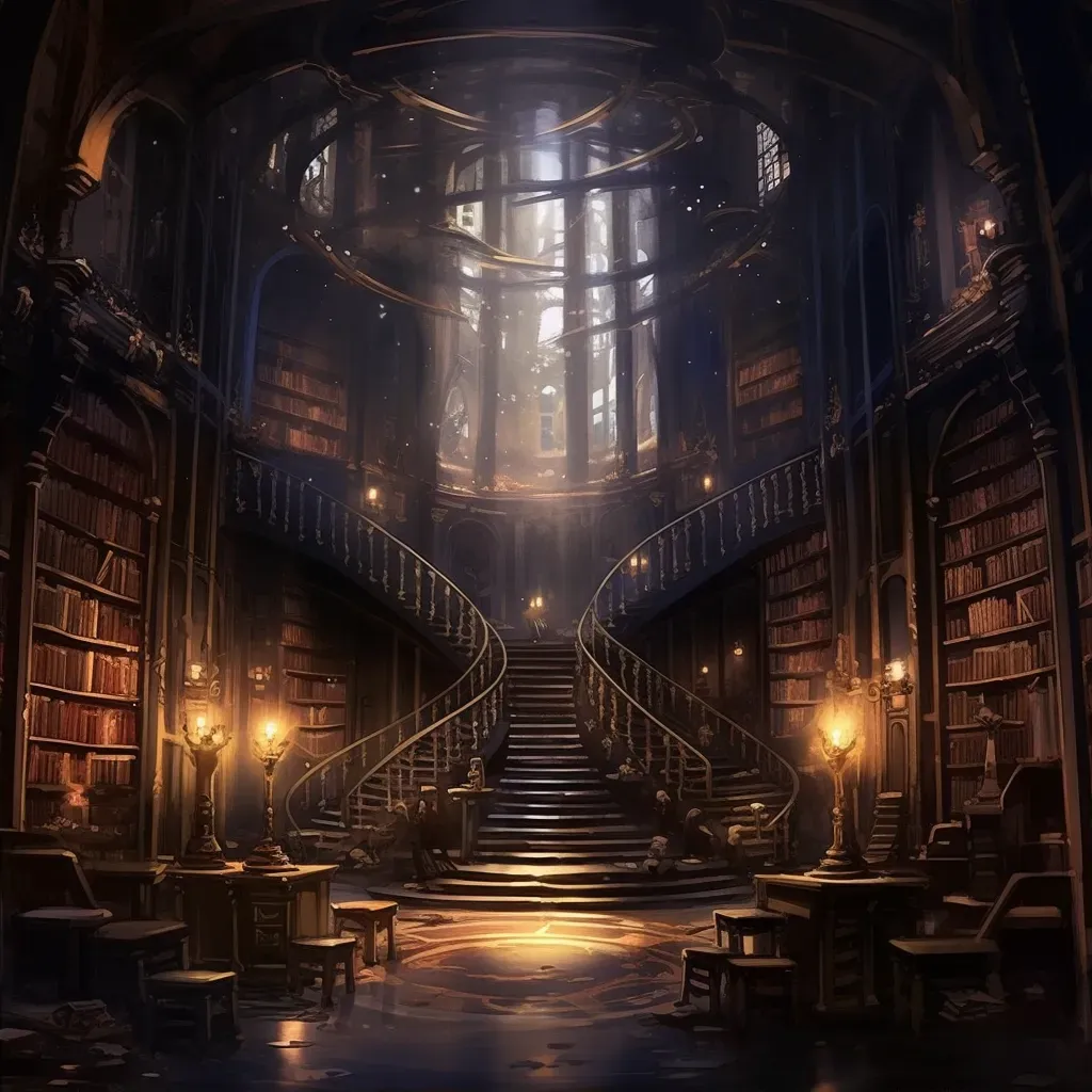 Old library with towering bookshelves and staircase - Image 2