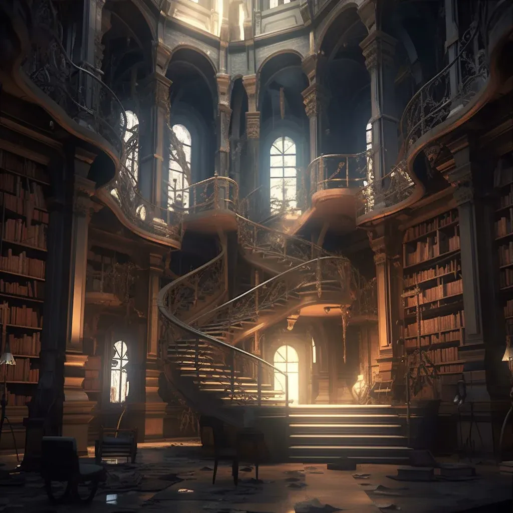 Old library with towering bookshelves and staircase - Image 3