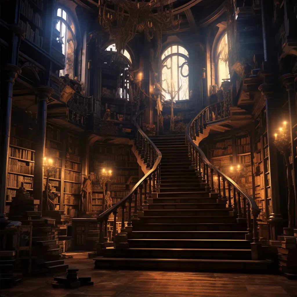 Old library with towering bookshelves and staircase - Image 4