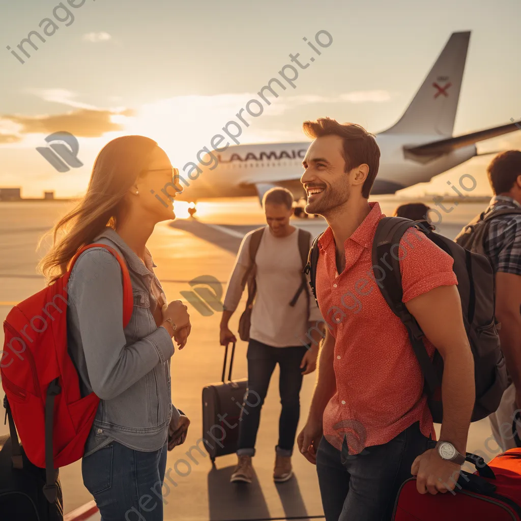 Group of passengers boarding an airplane with luggage - Image 2