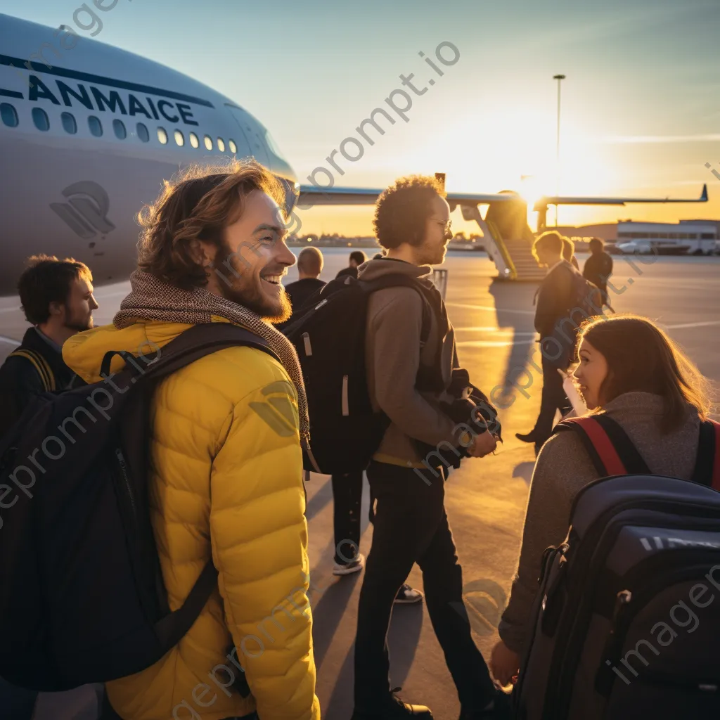 Group of passengers boarding an airplane with luggage - Image 3