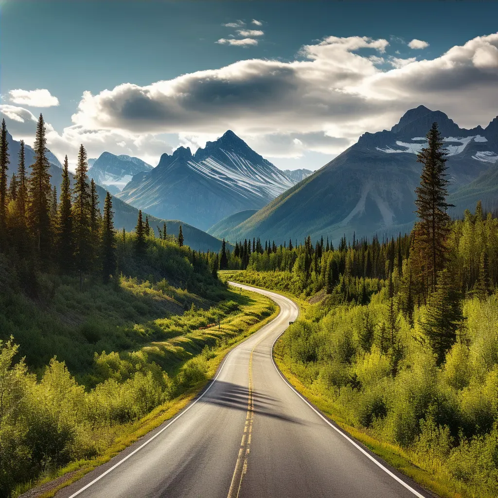 Winding road through mountain landscape with evergreen trees - Image 4