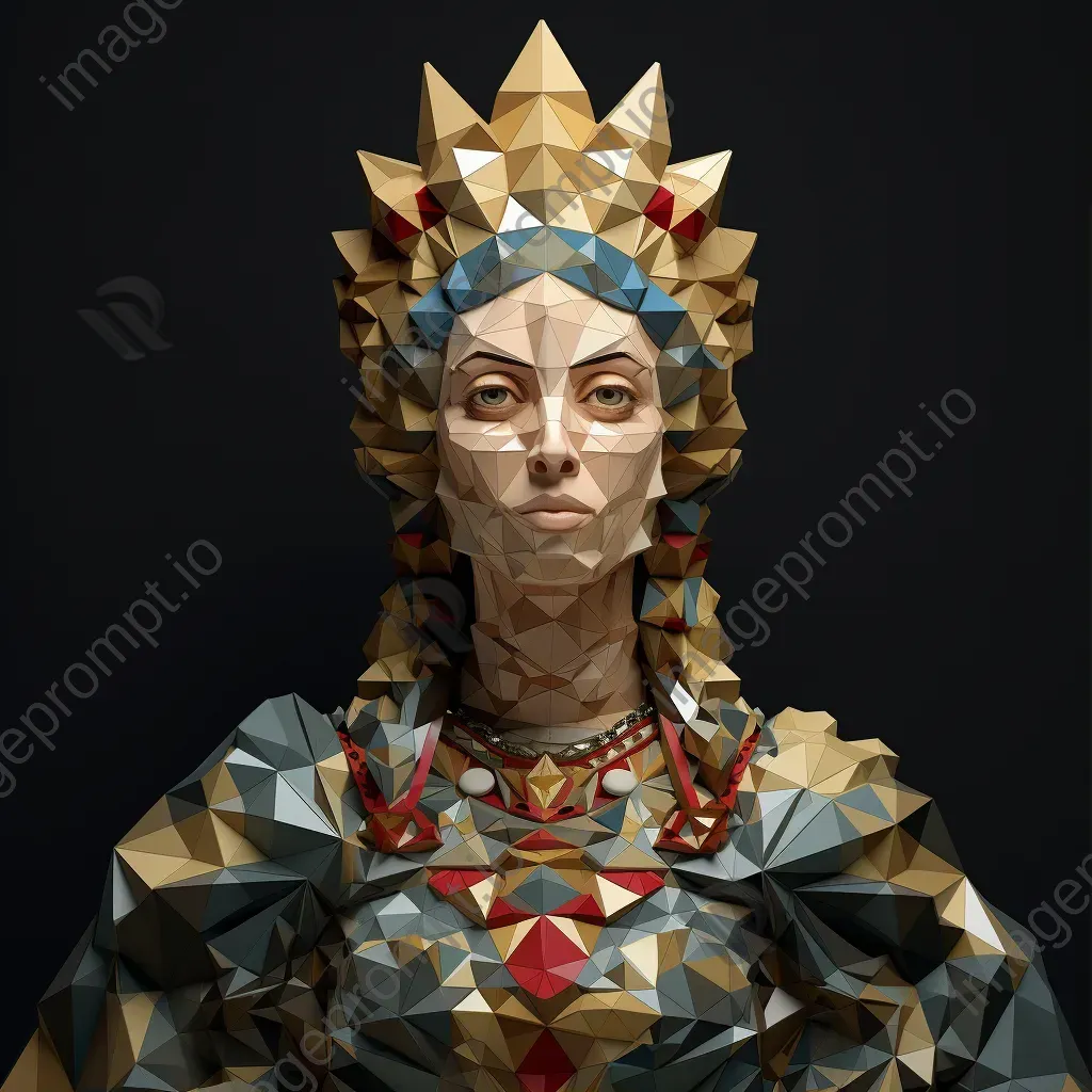 Low-poly portrait of a queen adorned in jewel-encrusted regalia - Image 1