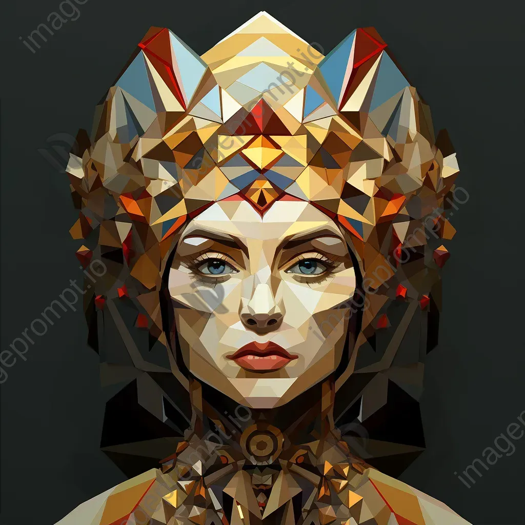 Low-poly portrait of a queen adorned in jewel-encrusted regalia - Image 2