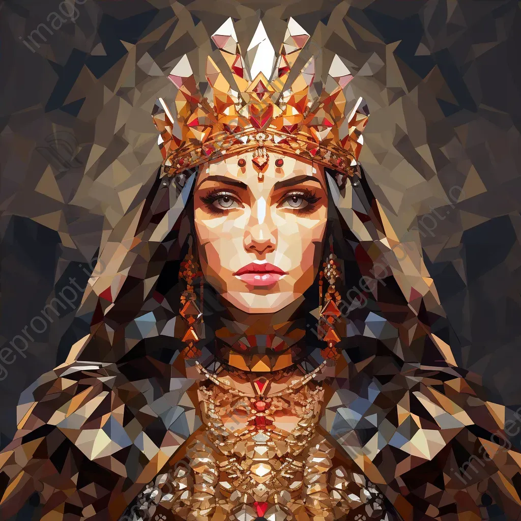 Low-poly portrait of a queen adorned in jewel-encrusted regalia - Image 4