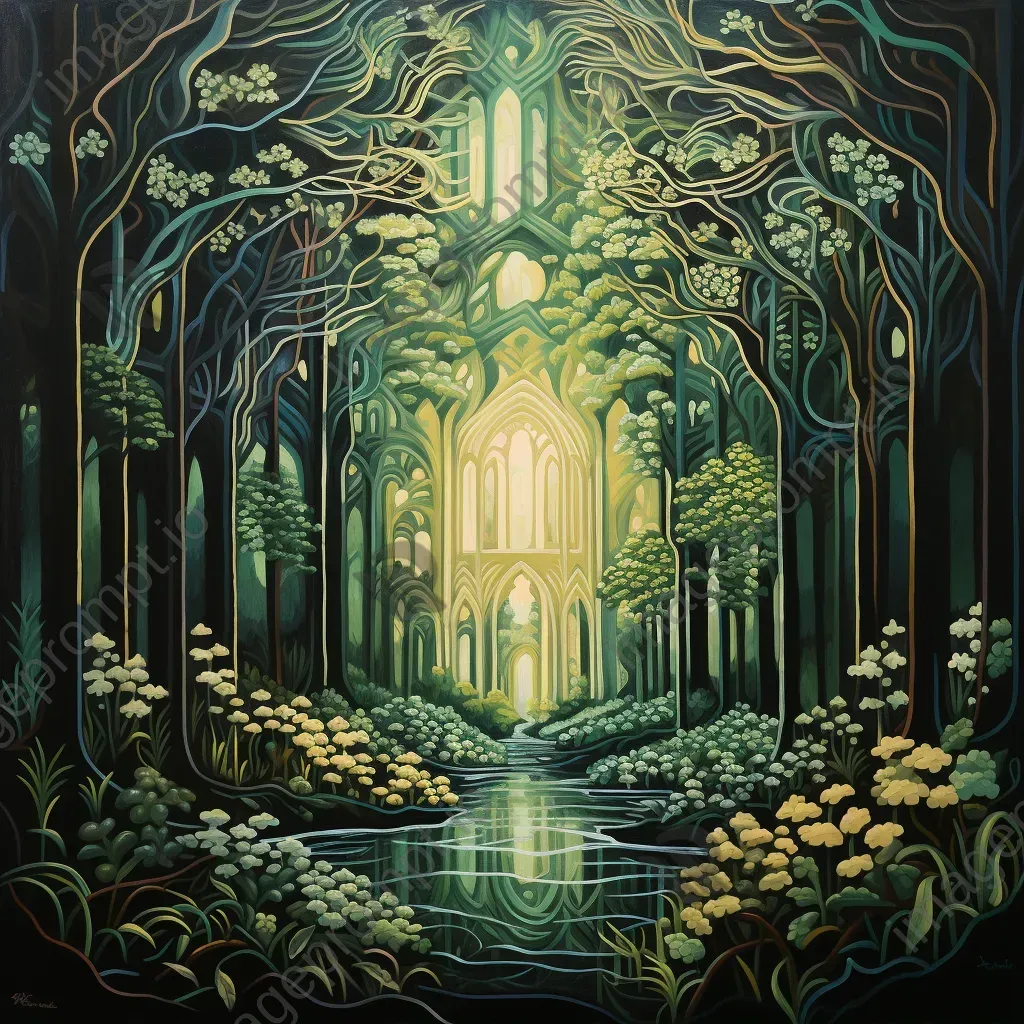 Magical hybrid of lush forest and cathedral through an optical illusion - Image 1