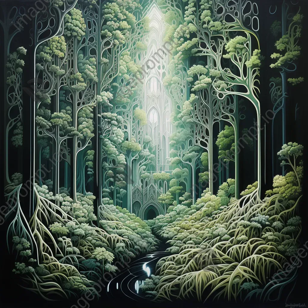 Magical hybrid of lush forest and cathedral through an optical illusion - Image 2