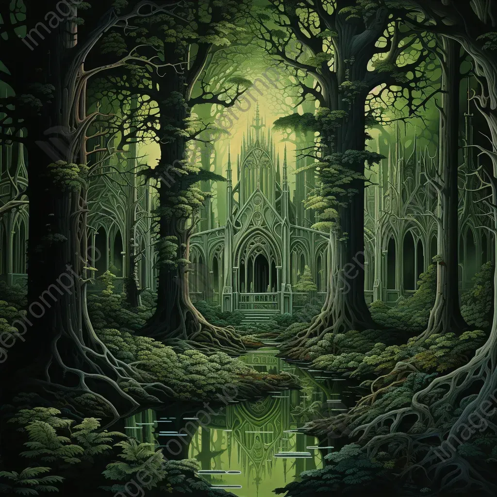 Magical hybrid of lush forest and cathedral through an optical illusion - Image 3