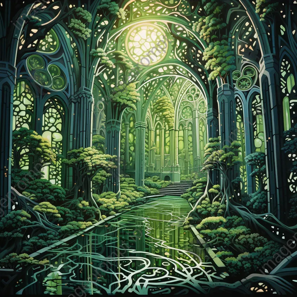 Magical hybrid of lush forest and cathedral through an optical illusion - Image 4