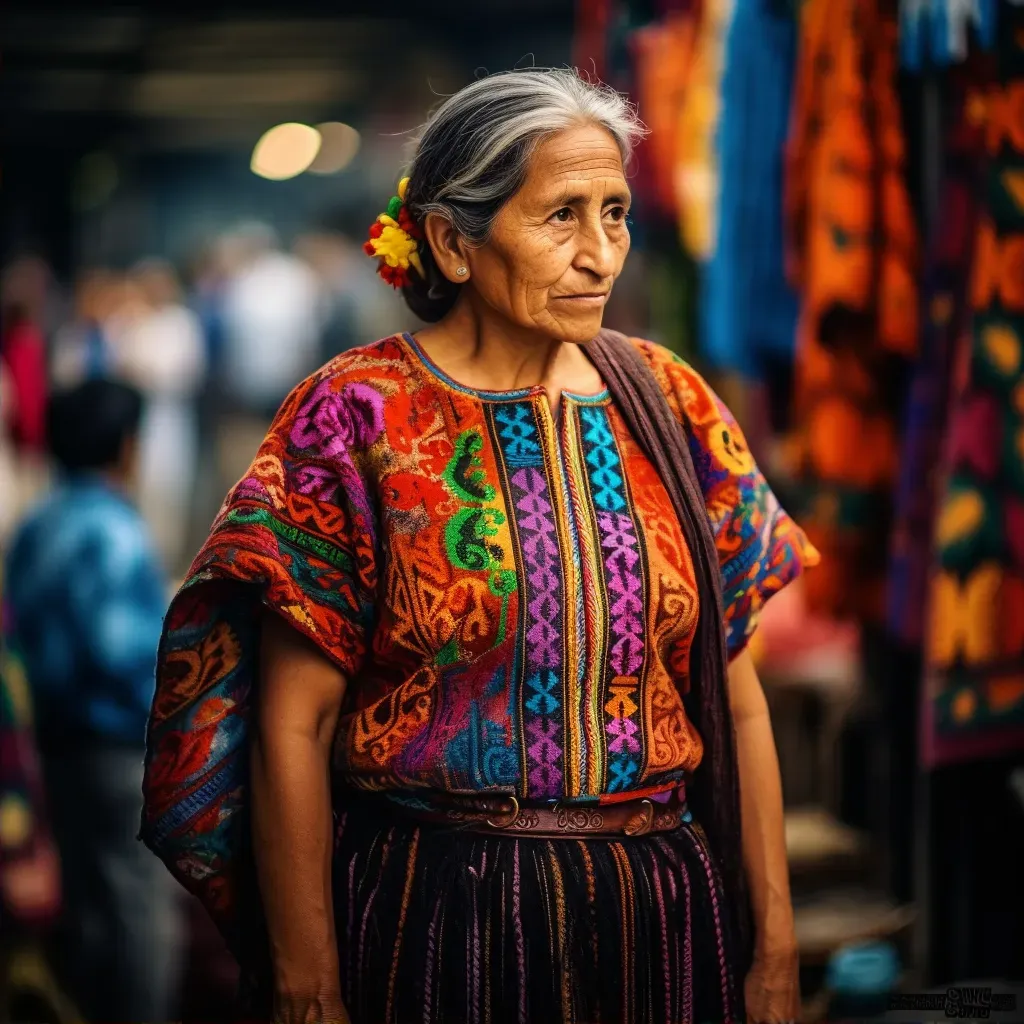 Mexican woman in a colorful huipil dress at a vibrant market - Image 2