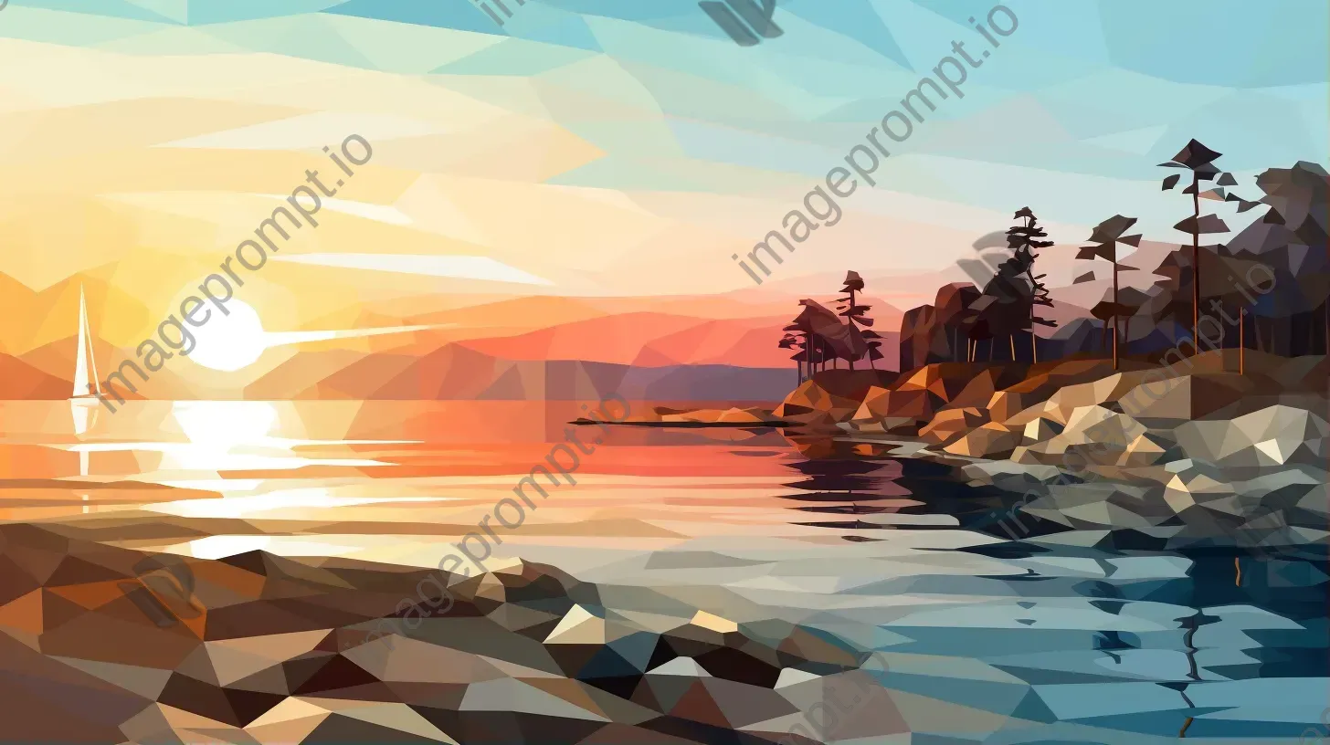 Low poly design of a coastal sunset - Image 1