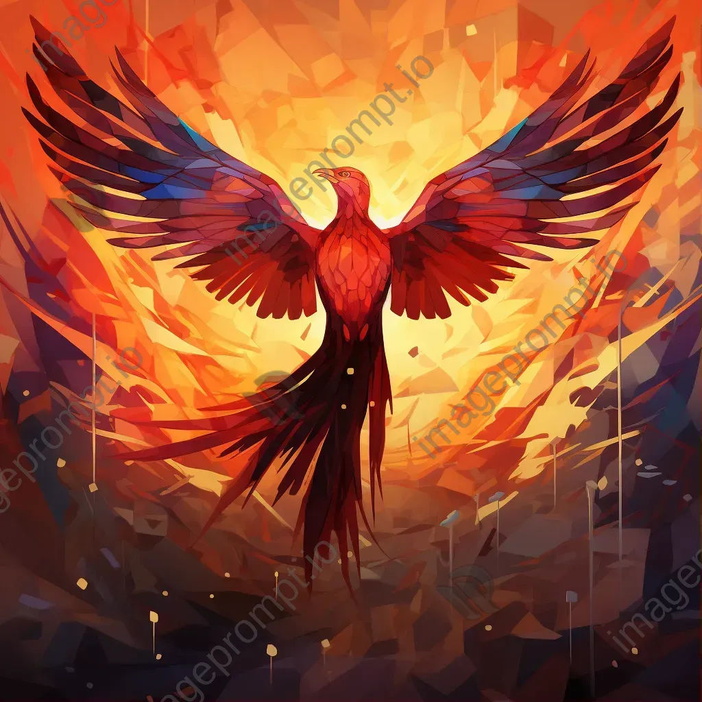 Vibrant low-poly Phoenix rising from ashes - Image 1