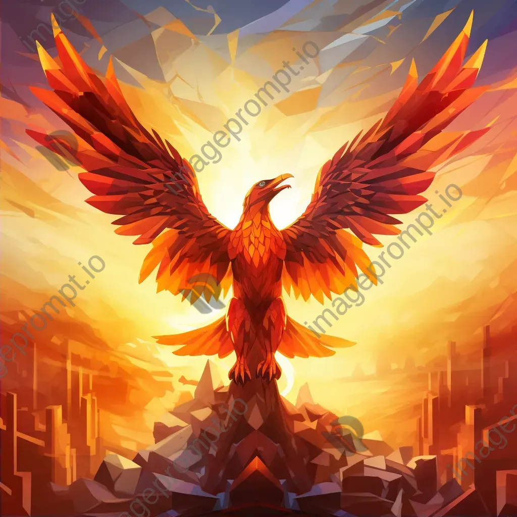 Vibrant low-poly Phoenix rising from ashes - Image 2