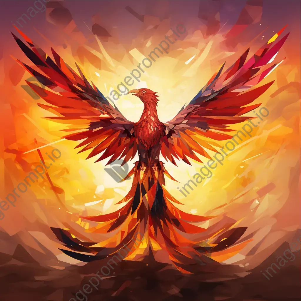 Vibrant low-poly Phoenix rising from ashes - Image 3