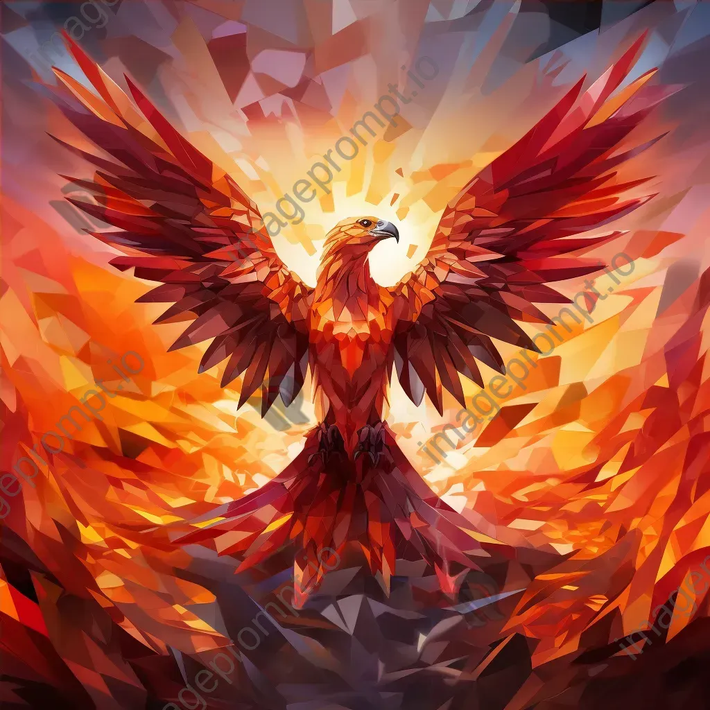 Vibrant low-poly Phoenix rising from ashes - Image 4