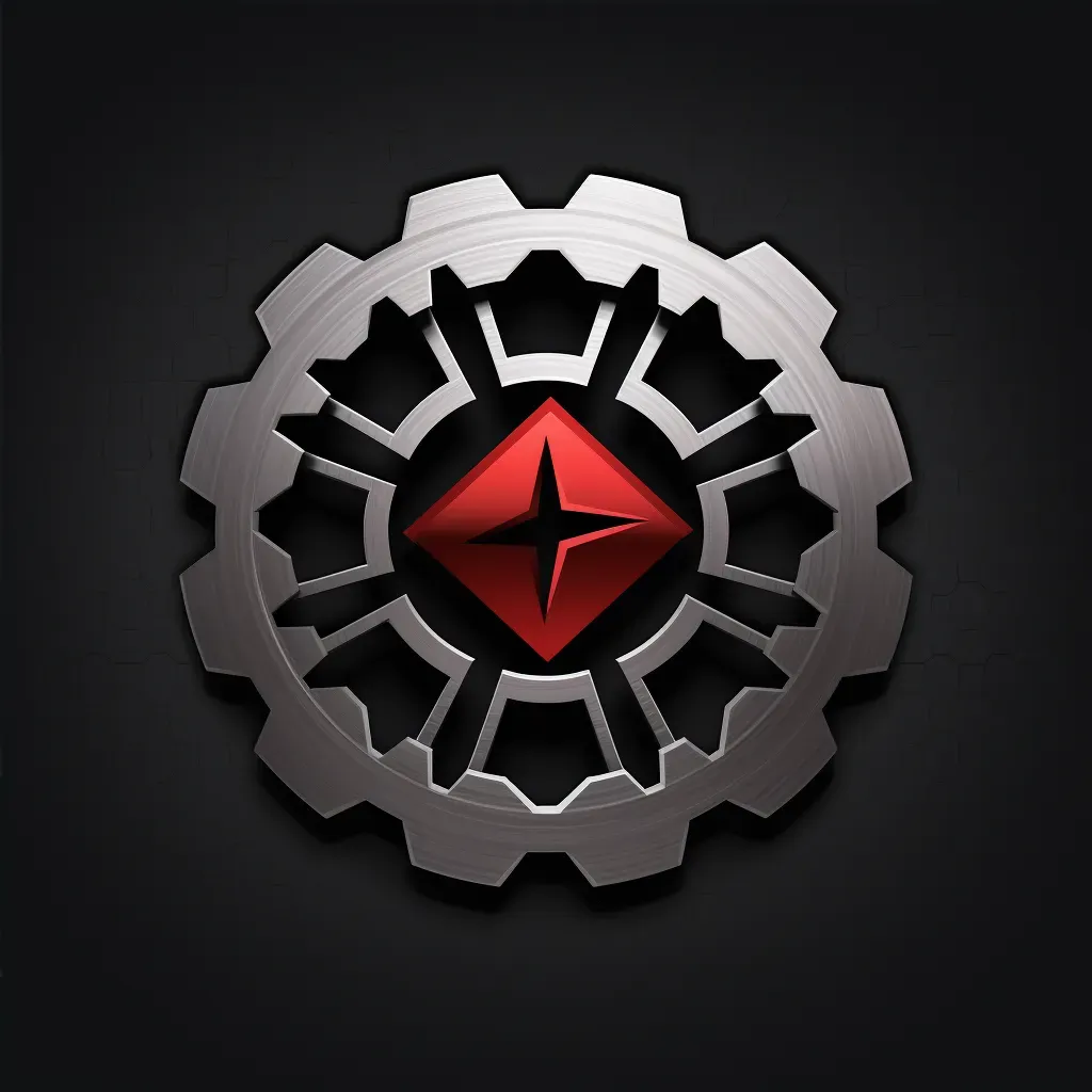 Bold and industrial logo design with gear icon in red and black colors - Image 4