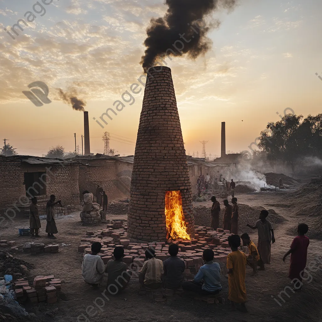 Community gathering around a brick kiln at twilight - Image 4