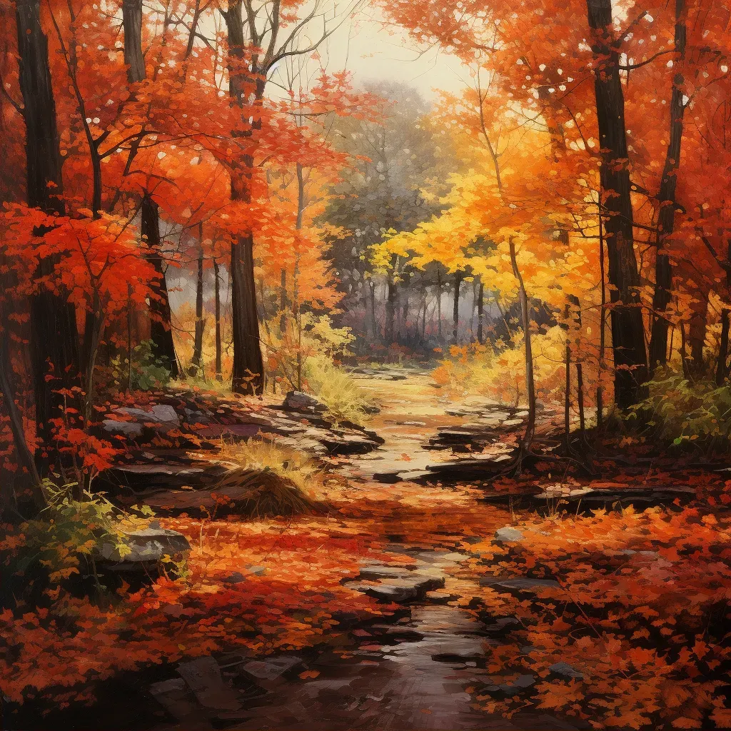 Illustration of colorful autumn leaves in a forest setting - Image 2