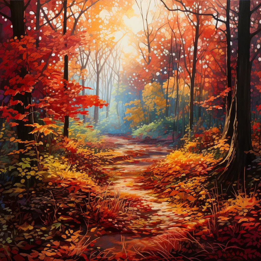 Illustration of colorful autumn leaves in a forest setting - Image 3