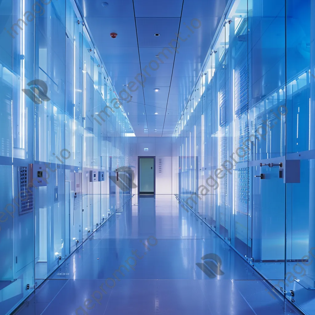 Futuristic data center with transparent walls and blue lighting. - Image 2