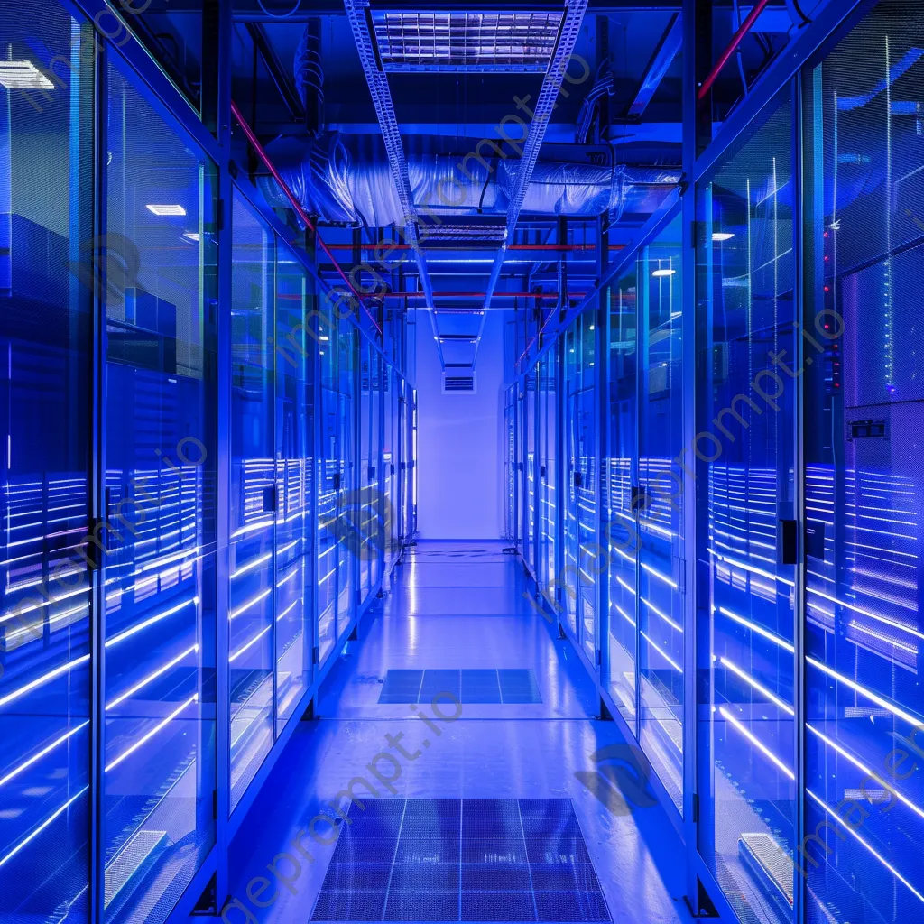 Futuristic data center with transparent walls and blue lighting. - Image 3