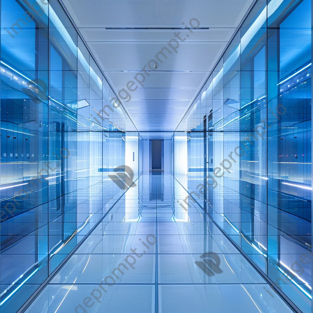 Futuristic data center with transparent walls and blue lighting. - Image 4