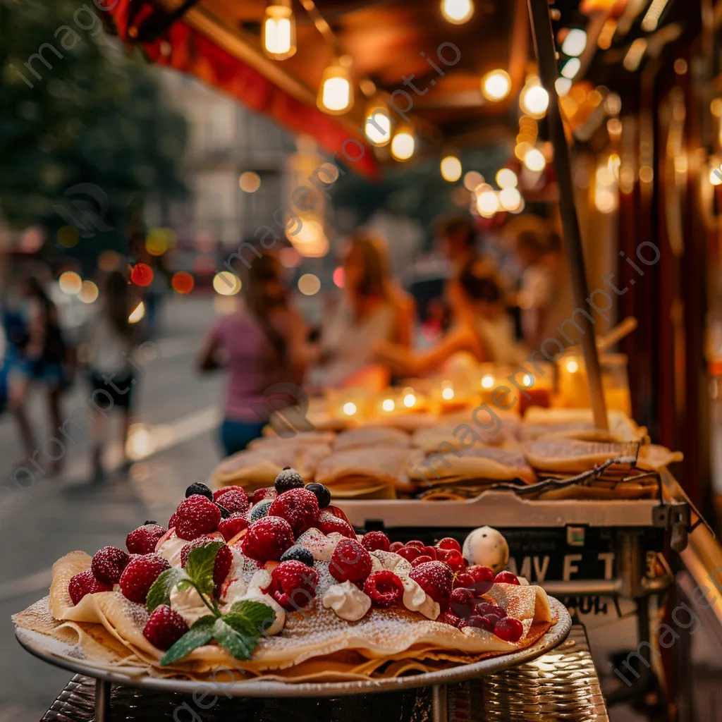 Cart overflowing with freshly made crepes at a busy European street. - Image 4