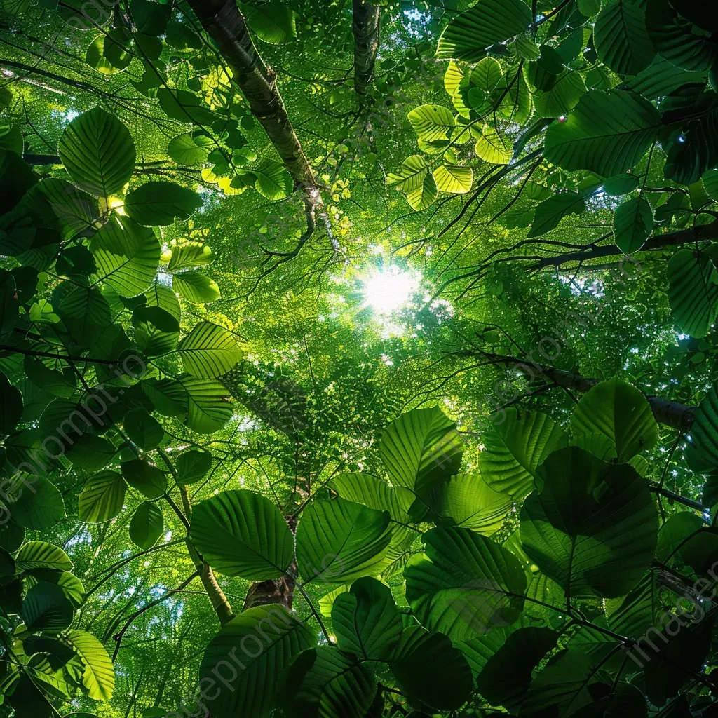 Lush green forest canopy with sunlight filtering through the leaves - Image 2