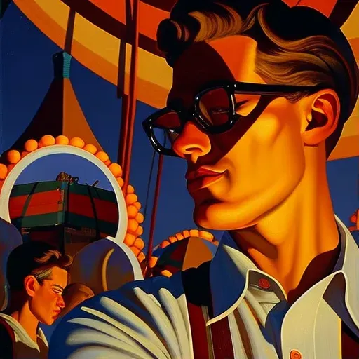 Person surrounded by darkness with carnival reflected in glasses - Image 1