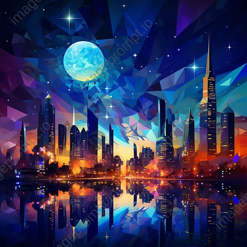 Low poly cityscape under a starry night sky - Image 2