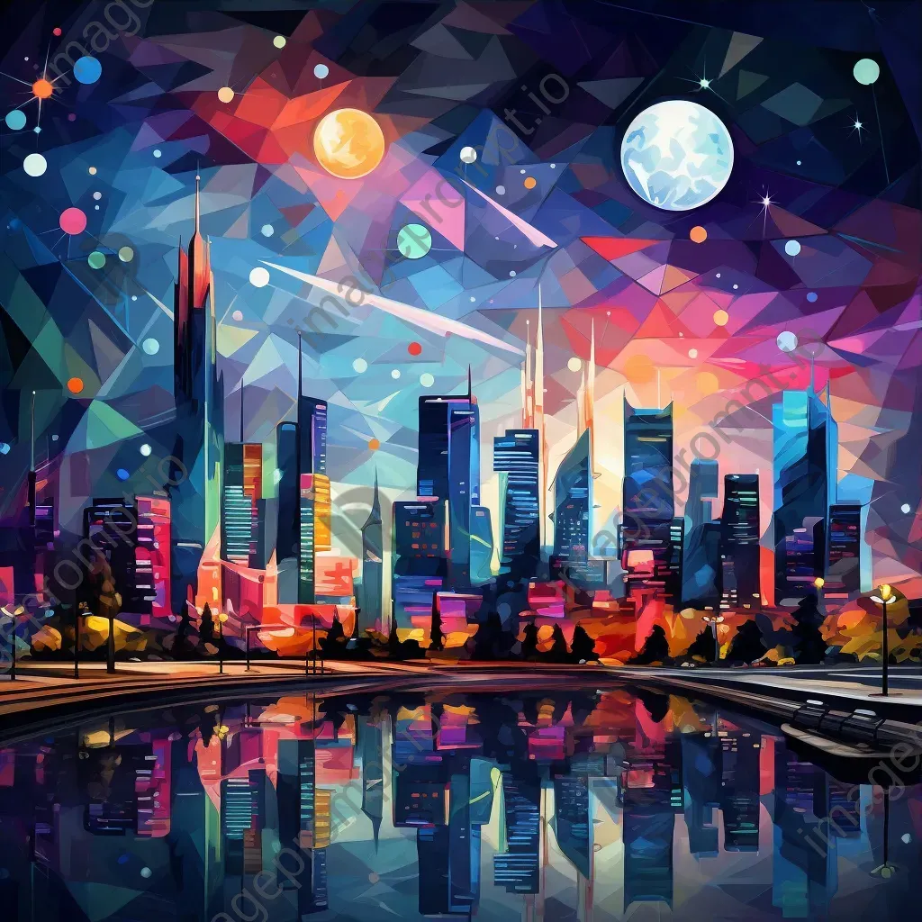 Low poly cityscape under a starry night sky - Image 3