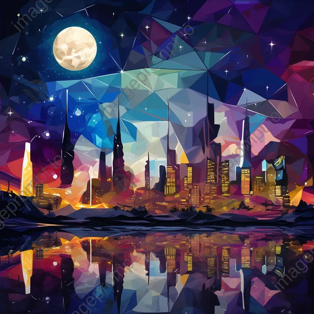 Low poly cityscape under a starry night sky - Image 4