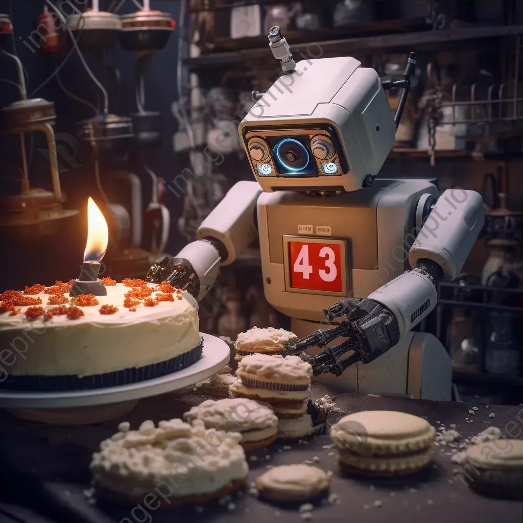 Friendly robot baker creating 