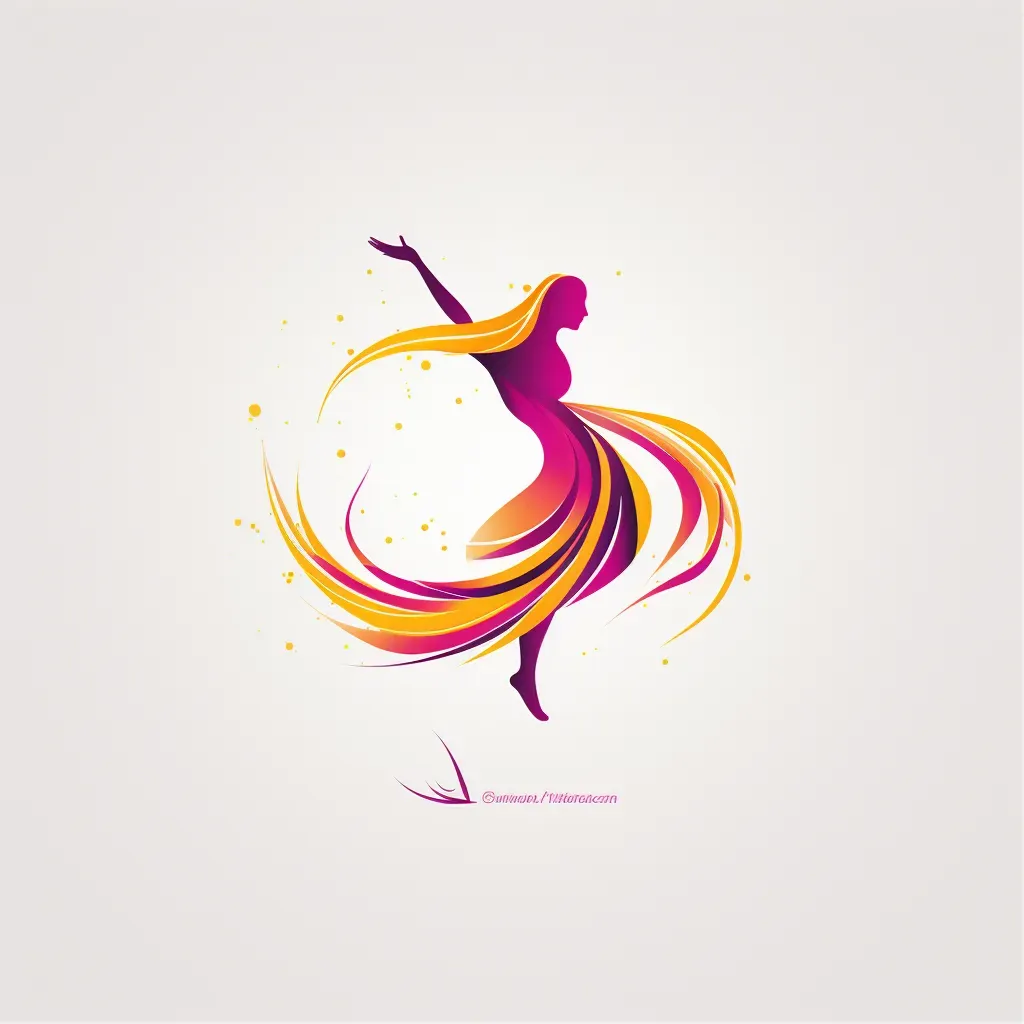 Vibrant and energetic dance studio logo with a stylized silhouette of a dancer in magenta and yellow - Image 1