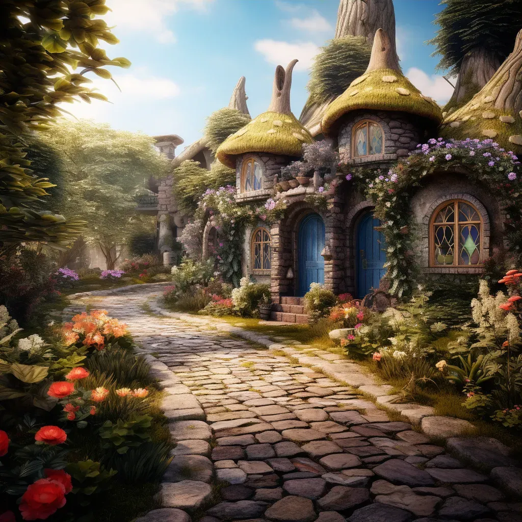 Image of a fairytale-like garden with blooming flowers and an ivy-covered cottage - Image 3