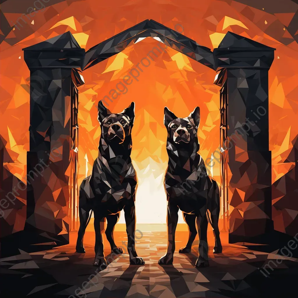 A low poly rendering of Cerberus, with a fiery glow, guarding Hades’ gates - Image 2