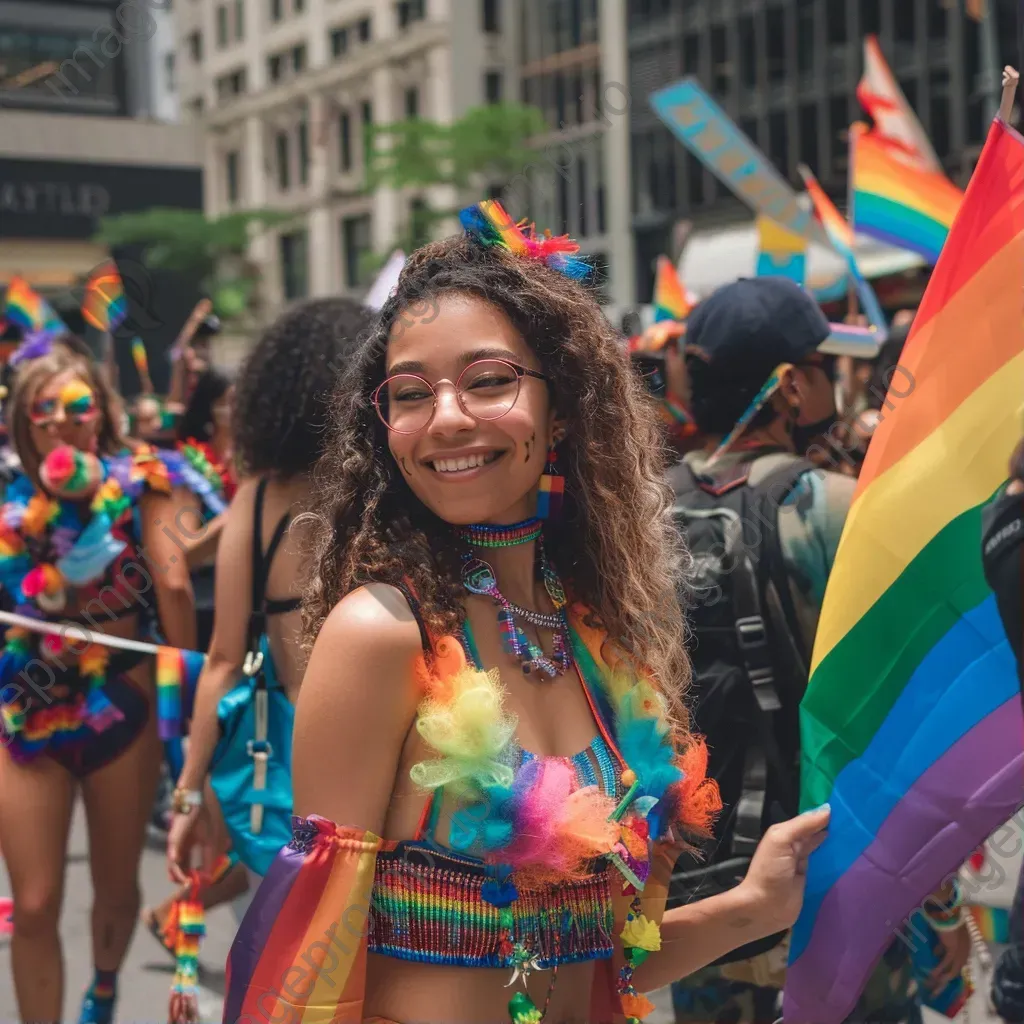 Pride Parade with LGBTQ+ community flags and festive costumes - Image 1