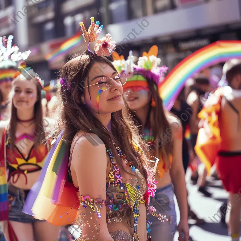 Pride Parade with LGBTQ+ community flags and festive costumes - Image 2