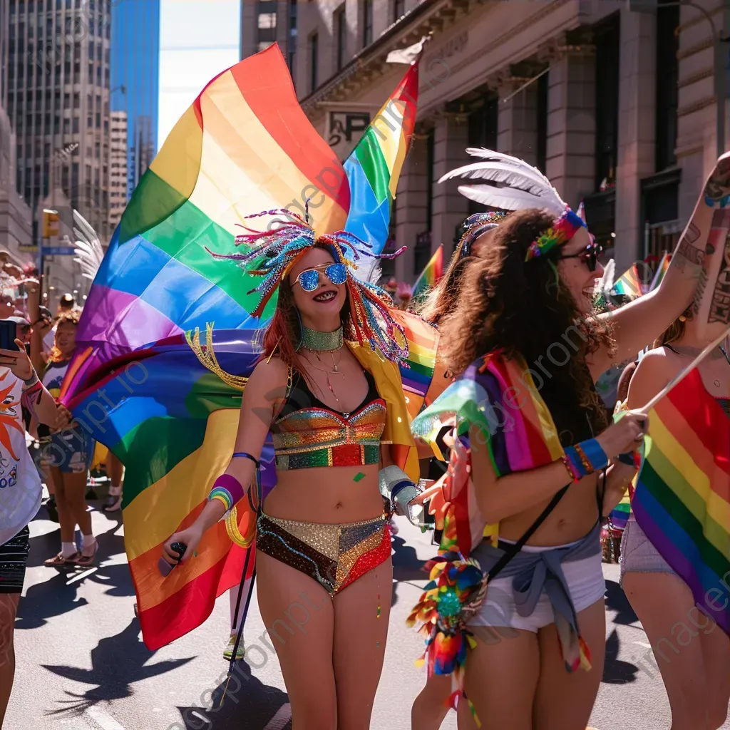 Pride Parade with LGBTQ+ community flags and festive costumes - Image 3