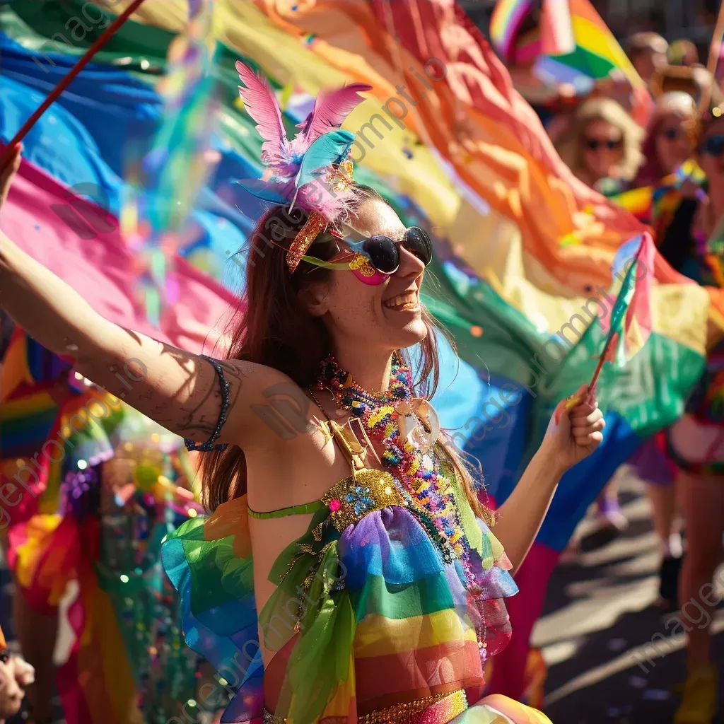 Pride Parade with LGBTQ+ community flags and festive costumes - Image 4