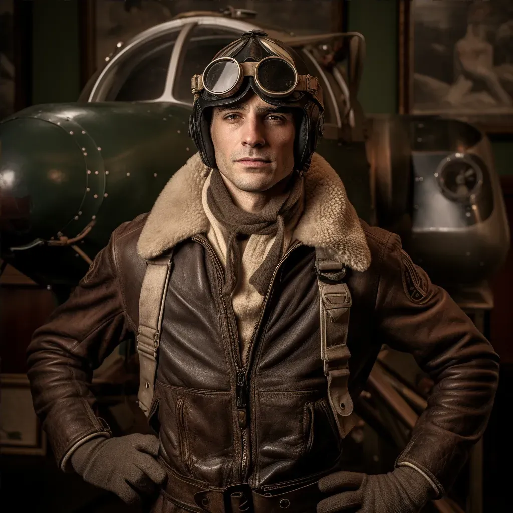 Vintage portrait of an aviation pilot in leather flight jacket - Image 4