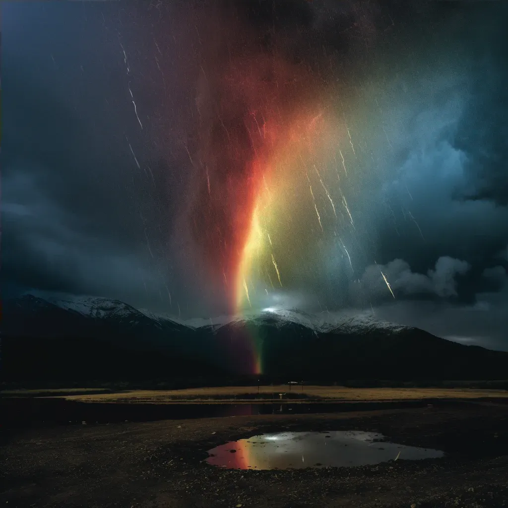 Vivid rainbow appearing in dark stormy sky creating a colorful contrast - Image 4