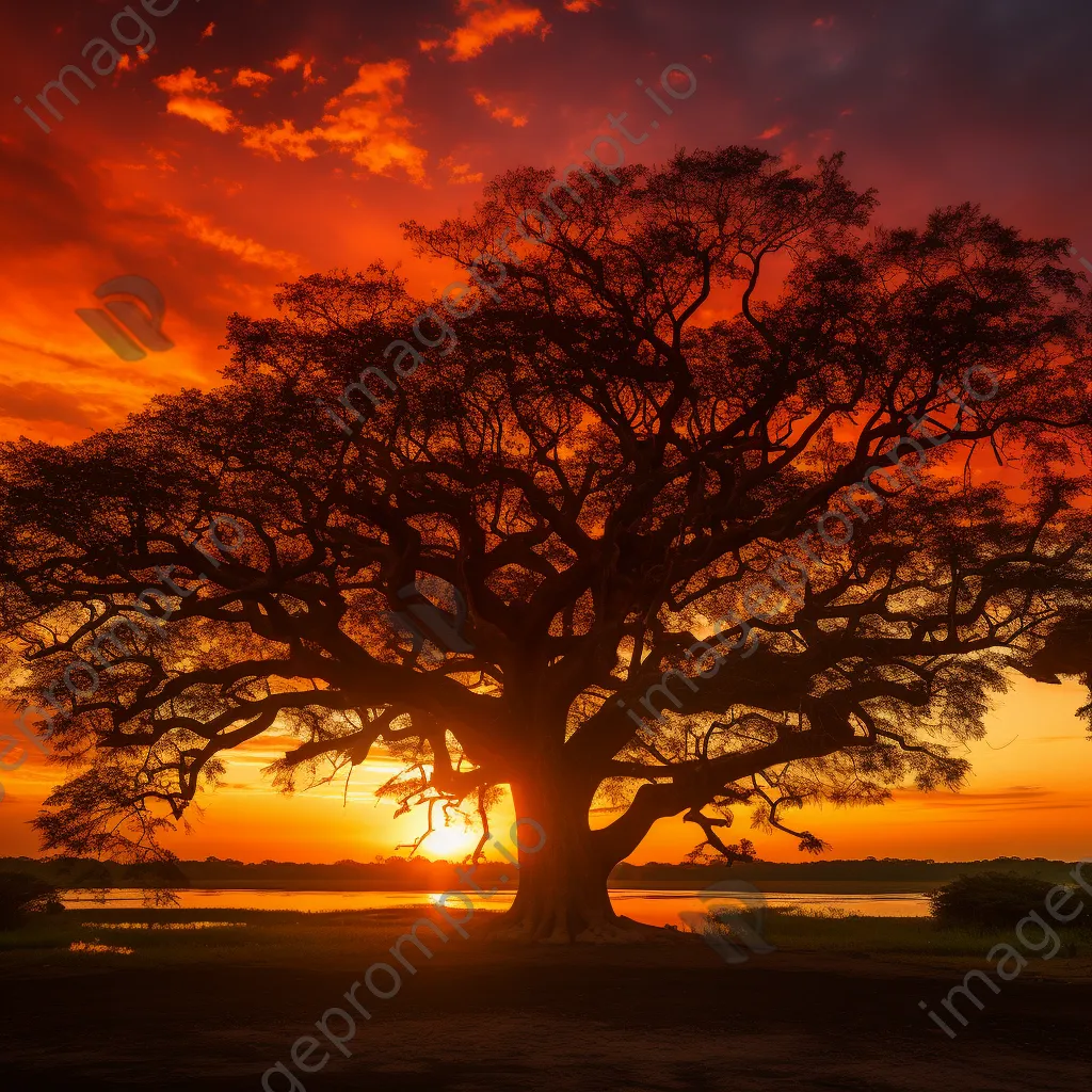 Silhouetted kapok tree against sunset - Image 2