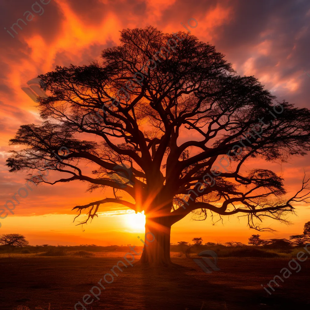 Silhouetted kapok tree against sunset - Image 3