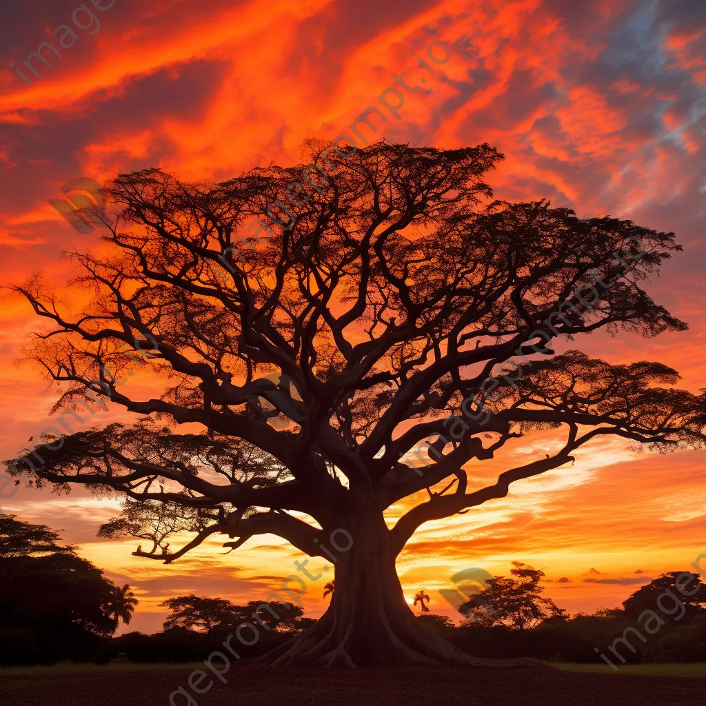 Silhouetted kapok tree against sunset - Image 4