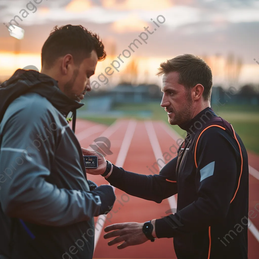 Athlete checking smartwatch during track training session - Image 1