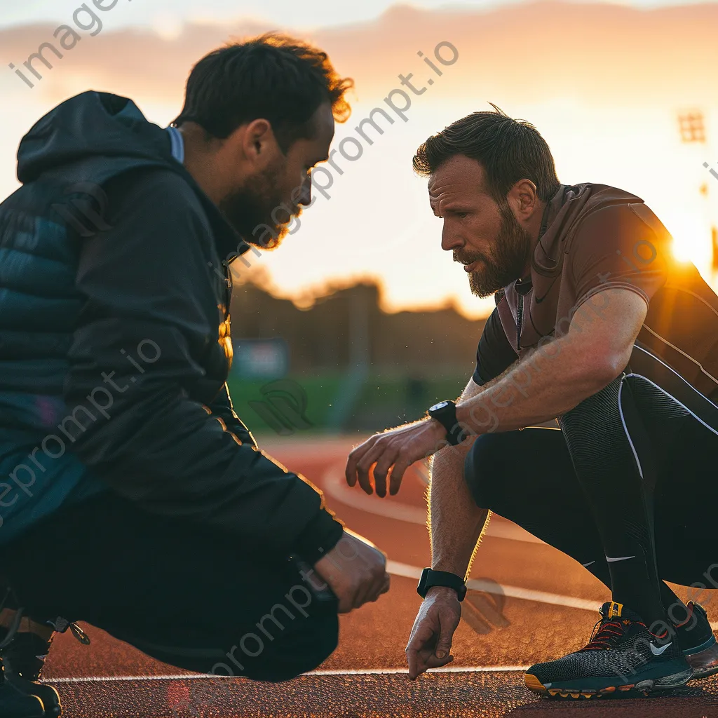 Athlete checking smartwatch during track training session - Image 3