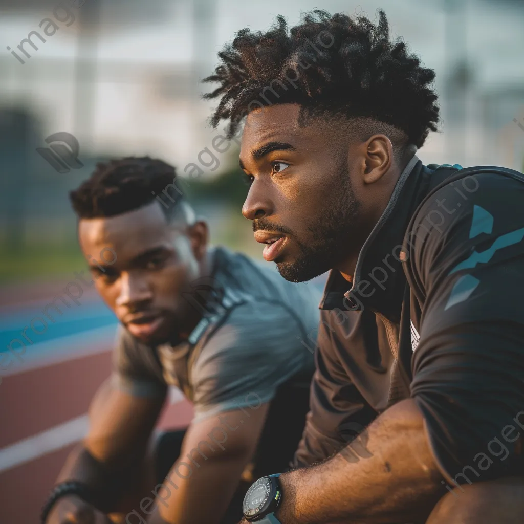 Athlete checking smartwatch during track training session - Image 4