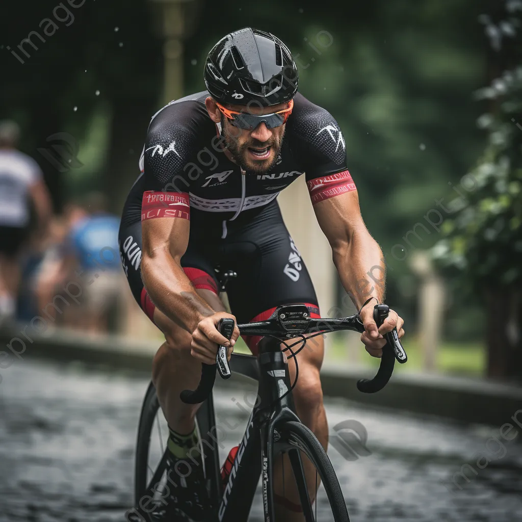 Triathlete transitioning from cycling to running during a triathlon - Image 4